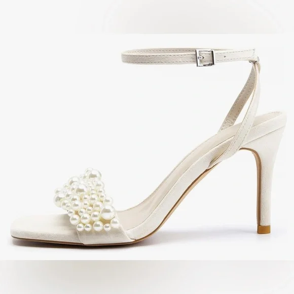 NWT Women's Open Toe Heeled Sandals Pearl Strap Stiletto, MULTI COLORS AVAILABLE
